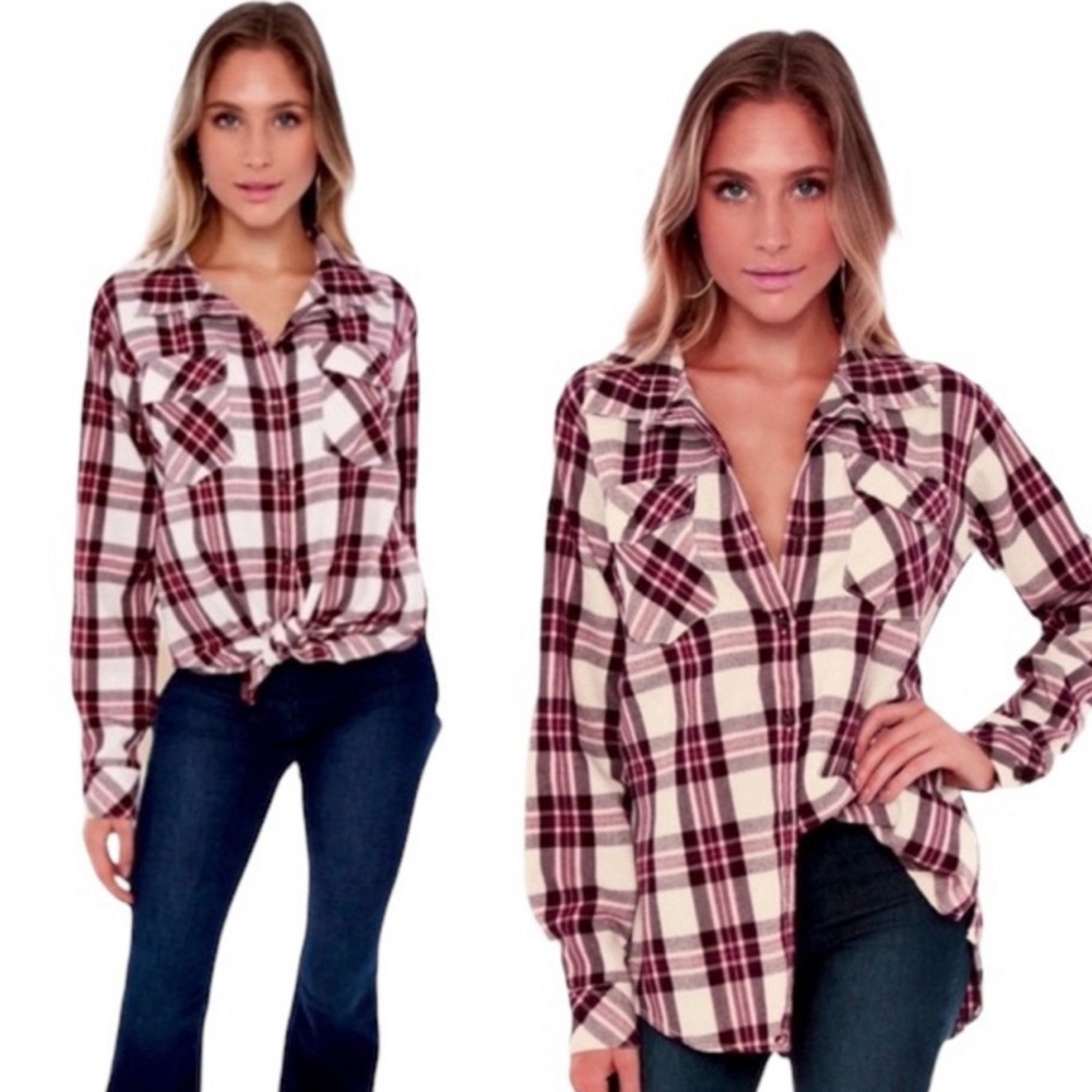 Anthropology Sanctuary Boyfriend For Life Renegade Plaid Long Sleeve Shi…